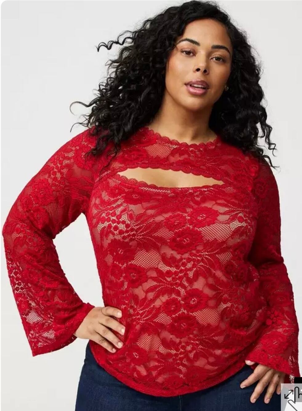 Torrid women’s plus red Keyhole Lace long-sleeve top (size 2)